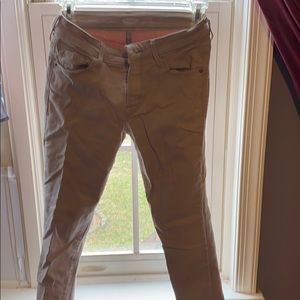 Cream/pink tint stretch jeans